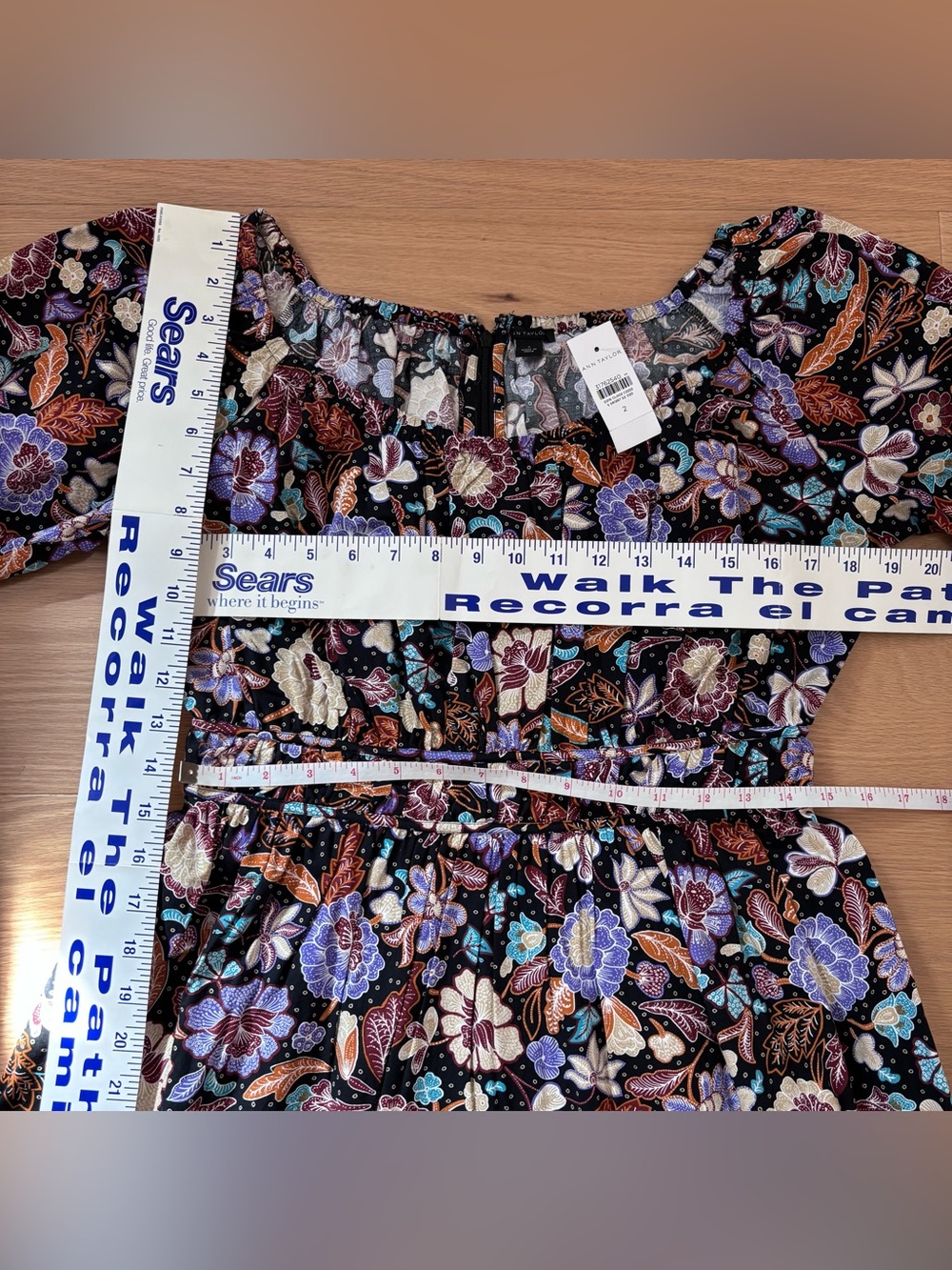 Reposted New Ann Taylor floral cotton batik fit & flair tired midi dress sz 2 - Picture 8 of 11